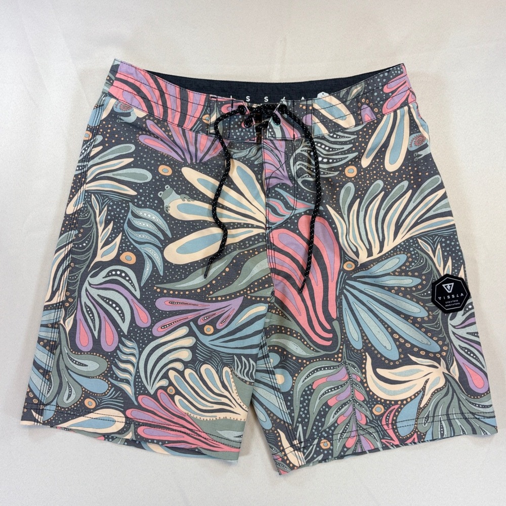 Vissla Breakers Ecolastic Shorts Men 28 Multicolor Green 4-Way Stretch Surf Swim